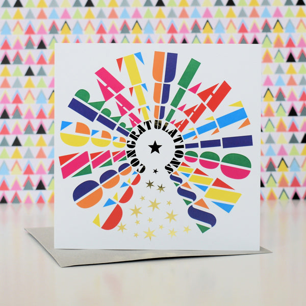 Congratulations Card, In circles with stars and gold foil