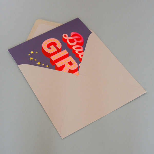 Baby Girl Card, Pink with gold stars and gold foil