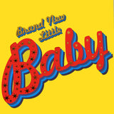 New Baby Card, Red on yellow background with stars and gold foil