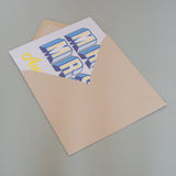 Wedding Card, Mr & Mrs Awesome, blue block letters, with gold foil