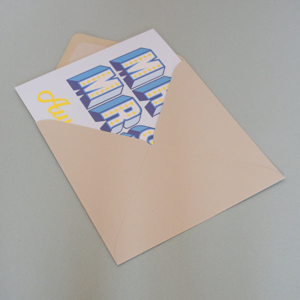 Wedding Card, Mr & Mrs Awesome, blue block letters, with gold foil