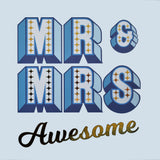 Wedding Card, Mr & Mrs Awesome, blue block letters, with gold foil