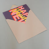 New Home Card, Pink on Plum Happy New Home, with gold foil