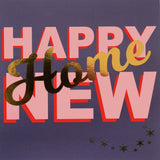 New Home Card, Pink on Plum Happy New Home, with gold foil