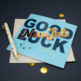 New Job Card, Good Luck in your New Job, Blue with stars and gold foil