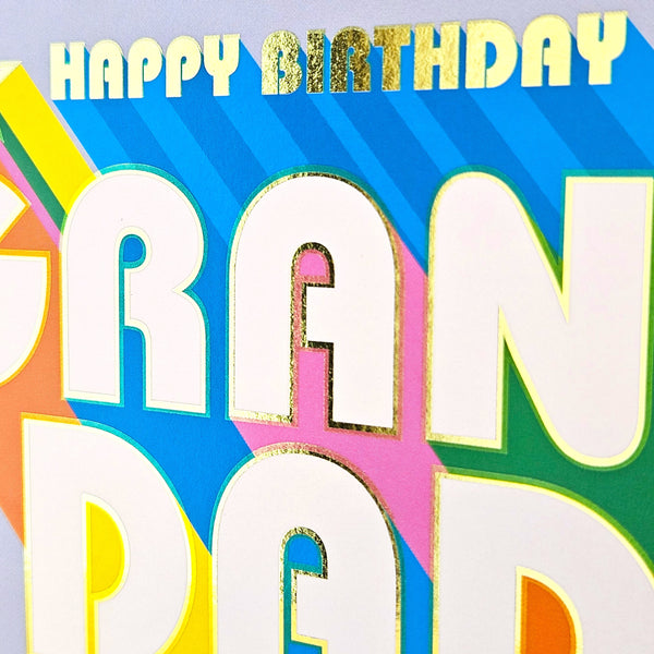 Birthday Card, Grandad, Favourite Grandchild, Retro, with gold foil