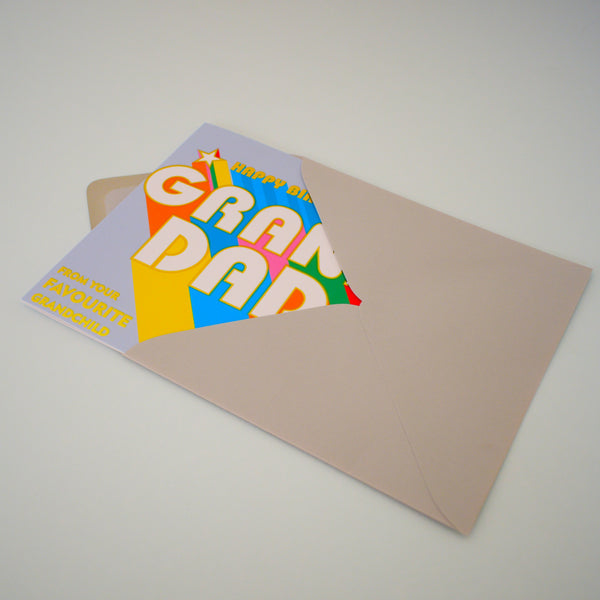 Birthday Card, Grandad, Favourite Grandchild, Retro, with gold foil