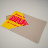 Birthday Card, Mum, Favourite Child, Pink on Yellow with gold foil