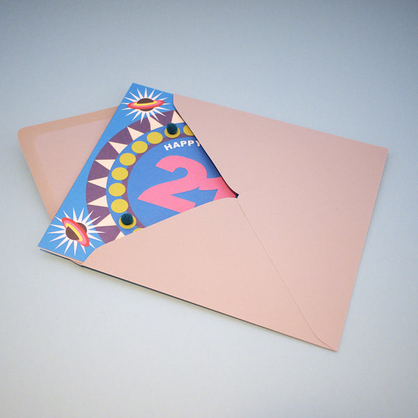 Birthday Card, Age 21 - Blue Circle, Happy 21st Birthday, Embellished with pompoms