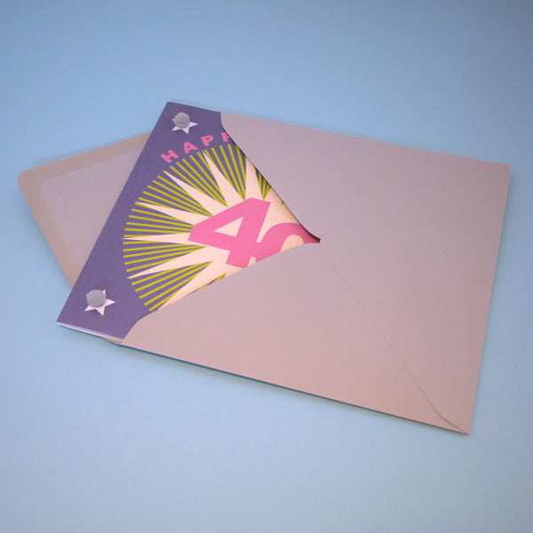 Birthday Card, Age 40 - Starburst, Happy 40th Birthday, Embellished with pompoms