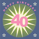 Birthday Card, Age 40 - Starburst, Happy 40th Birthday, Embellished with pompoms