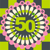 Birthday Card, Age 50 - Chequers, Happy 50th Birthday, Embellished with pompoms