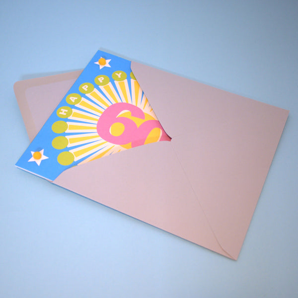 Birthday Card, Age 60 - Sunshine, Happy 60th Birthday, Embellished with pompoms