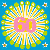 Birthday Card, Age 60 - Sunshine, Happy 60th Birthday, Embellished with pompoms