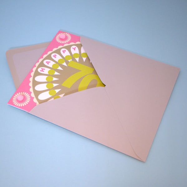 Birthday Card, Age 70 - Flower Power, Happy 70th Birthday, Embellished with pompoms