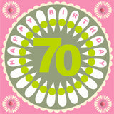 Birthday Card, Age 70 - Flower Power, Happy 70th Birthday, Embellished with pompoms