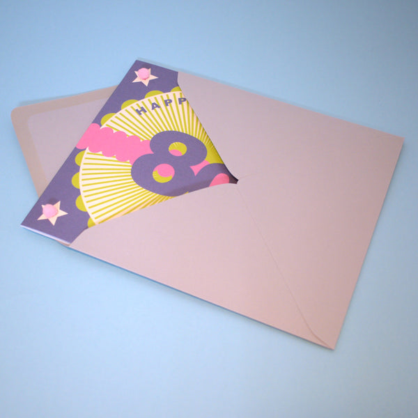 Birthday Card, Age 80 - Wheel, Happy 80th Birthday, Embellished with pompoms