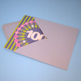 Birthday Card, Age 100 - Petal, Happy 100th Birthday, Embellished with pompoms