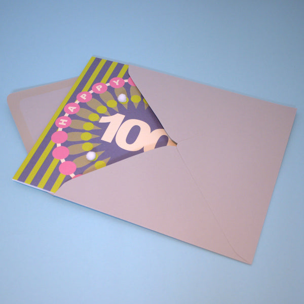 Birthday Card, Age 100 - Petal, Happy 100th Birthday, Embellished with pompoms