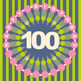Birthday Card, Age 100 - Petal, Happy 100th Birthday, Embellished with pompoms