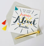 A Level Exam Congratulations Card, Stars, Embellished with a colourful tassel