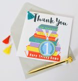 Thank You Teacher Card, Medal & Books, Embellished with a colourful tassel