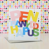 Welsh Birthday Card, Penblwydd Hapus, Scattered letters, with gold foil