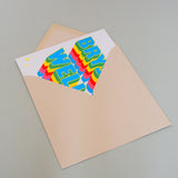 Welsh Get Well Card, Brysia Wella, Rainbow block letters, with gold foil