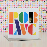 Welsh Good Luck Card, Pob Lwc, Rainbow Stencil letters, with gold foil