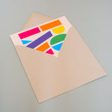 Welsh Good Luck Card, Pob Lwc, Rainbow Stencil letters, with gold foil