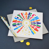 Welsh Congratulations Card, Llongyfarchiadau, In circles, with gold foil