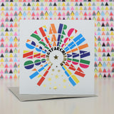 Welsh Congratulations Card, Llongyfarchiadau, In circles, with gold foil