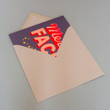 Welsh Baby Girl Card, Merch Fach, Pink with gold stars, with gold foil