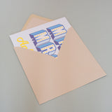 Welsh Wedding Card, Mr a Mrs Anhygoel, Blue block letters, with gold foil