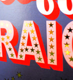 Welsh Wife Birthday Card, Hoff Wraig, Text with Stripes and gold foil