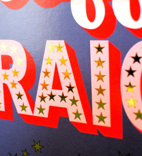 Welsh Wife Birthday Card, Hoff Wraig, Text with Stripes and gold foil