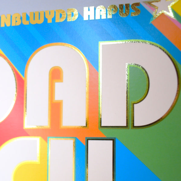 Welsh Grandad Birthday Card, Dadcu, Retro, with gold foil