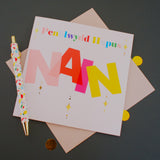 Welsh Grandma Birthday Card, Nain, Colourful letters, gold foil
