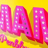 Welsh Mam Birthday Card, Penblwydd Hapus, Pink on Yellow, gold foil