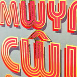 Welsh Cool Relative Birthday Card, Cwl, Pink Text on Blue, gold foil