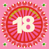 Welsh Age 18 - Pink Circle, Happy 18th Birthday, Embellished with pompoms