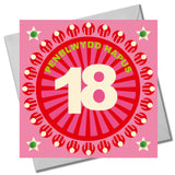 Welsh Age 18 - Pink Circle, Happy 18th Birthday, Embellished with pompoms