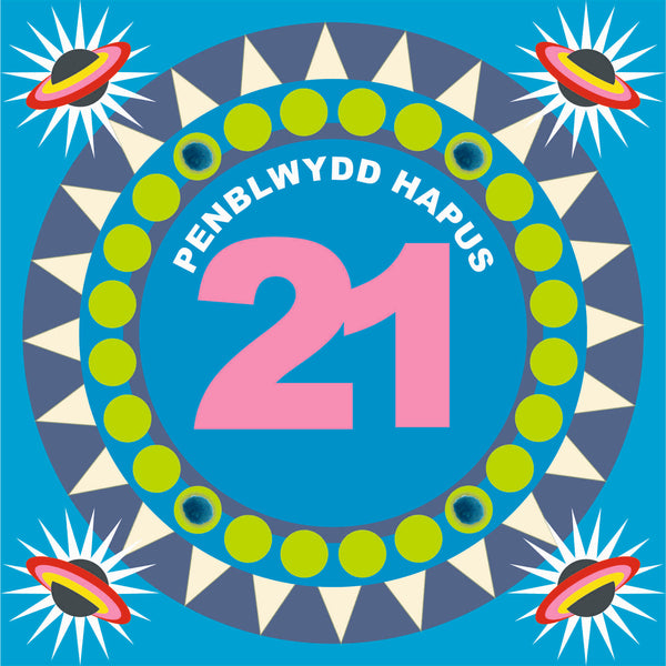 Welsh Age 21 - Blue Circle, Happy 21st Birthday, Embellished with pompoms