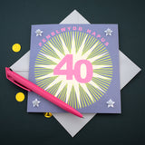 Welsh Age 40 - Starburst, Happy 40th Birthday, Embellished with pompoms