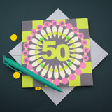 Welsh Age 50 - Chequers, Happy 50th Birthday, Embellished with pompoms