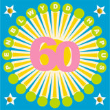 Welsh Age 60 - Sunshine, Happy 60th Birthday, Embellished with pompoms