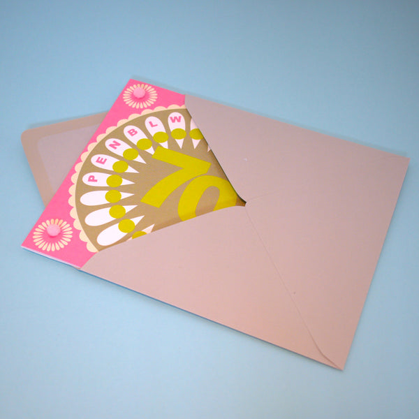 Welsh Age 70 - Flower Power, Happy 70th Birthday, Embellished with pompoms