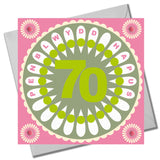 Welsh Age 70 - Flower Power, Happy 70th Birthday, Embellished with pompoms