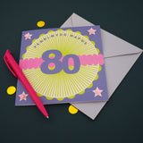 Welsh Age 80 - Wheel, Happy 80th Birthday, Embellished with pompoms