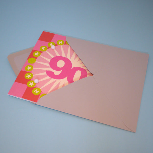 Welsh Age 90 - Starburst, Happy 90th Birthday, Embellished with pompoms